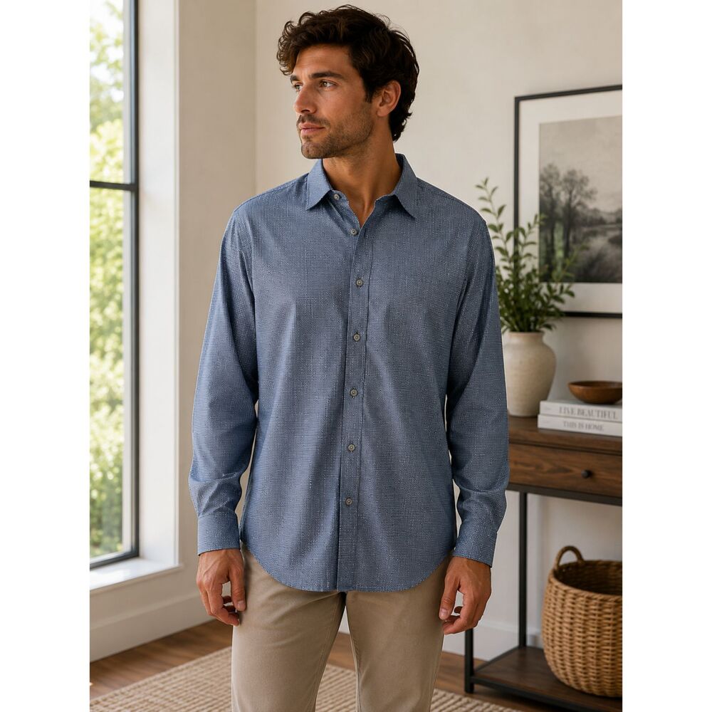 Armani Exchange Button Front Long Sleeve Shirt Blue Check Print Men's XL